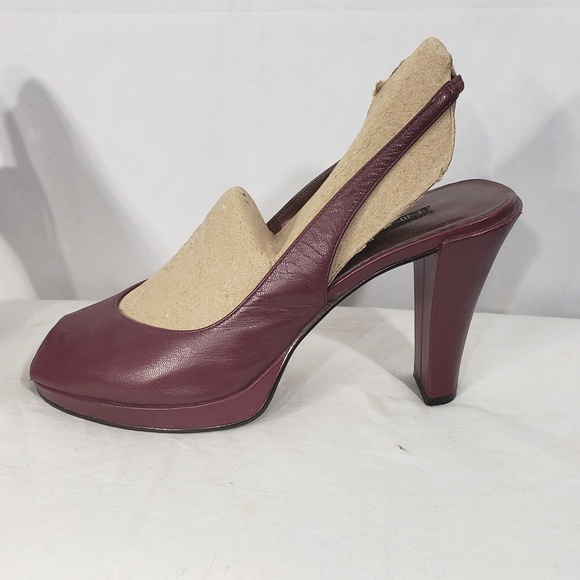 Nine West Burgundy Peep Toe Sling Back Heels 9M - Picture 3 of 8